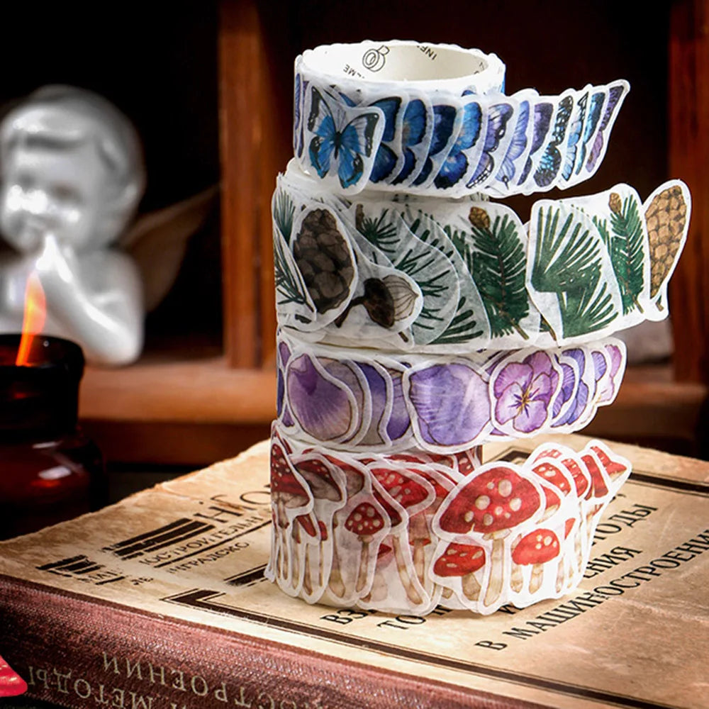 100PCs/Roll Masking Washi Tape Mushroom Butterfly Flower Adhesive Tape Stationery Decoration DIY Scrapbooking Sticker Label (ONLINE ORDER ONLY)
