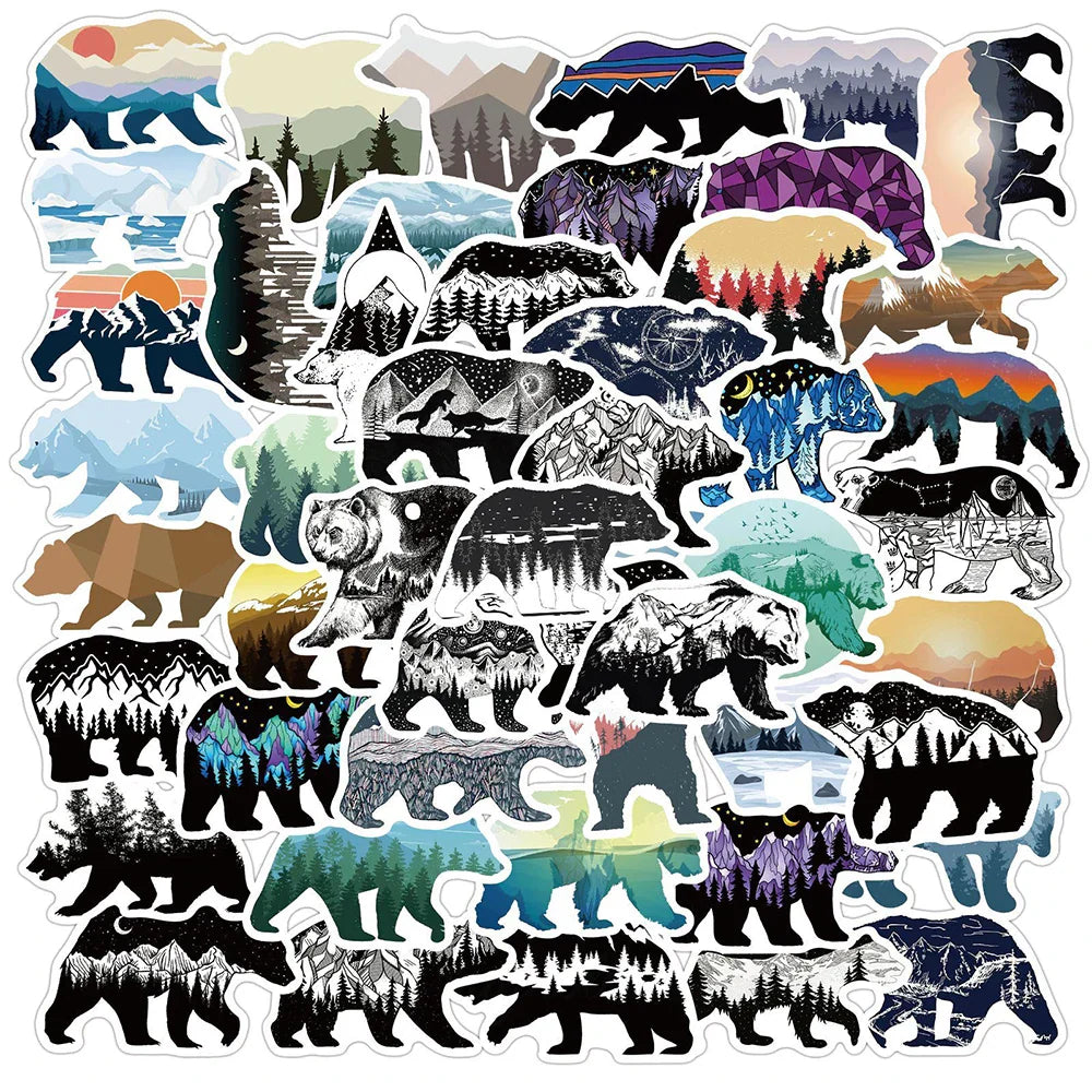 Hilltop Colorful Bear Stickers: Skateboard, Fridge, Guitar, Laptop, Motorcycle, Luggage Decals (10/30/50PCS) (Online Order Only)