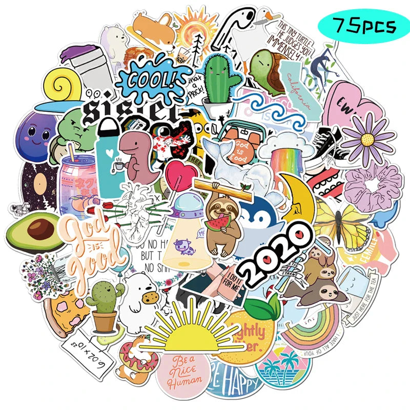 35/50/75PCS Cartoon Simple VSCO Girls Kawaii Stickers For Chidren Toy Waterproof Sticker to DIY Laptop Bicycle Helmet Car Decals (Online Order Only)