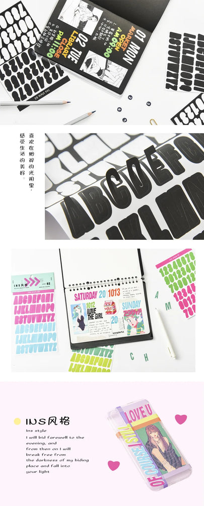 2pcs INS Alphanumeric Sticker Scrapbooking Decoration Photo Album Decor Planner Notebook Labels stickers Kawaii Stationery (Online Order Only)