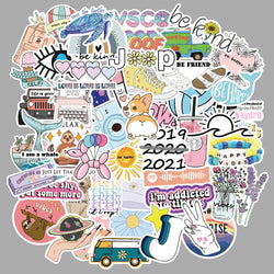 50pcs Cartoon Vsco Girls Simple Fresh Sticker For WaterBottle Suitcase Decals Skateboarding Motorcycle Children Gift Stickers (ONLINE ORDER ONLY)