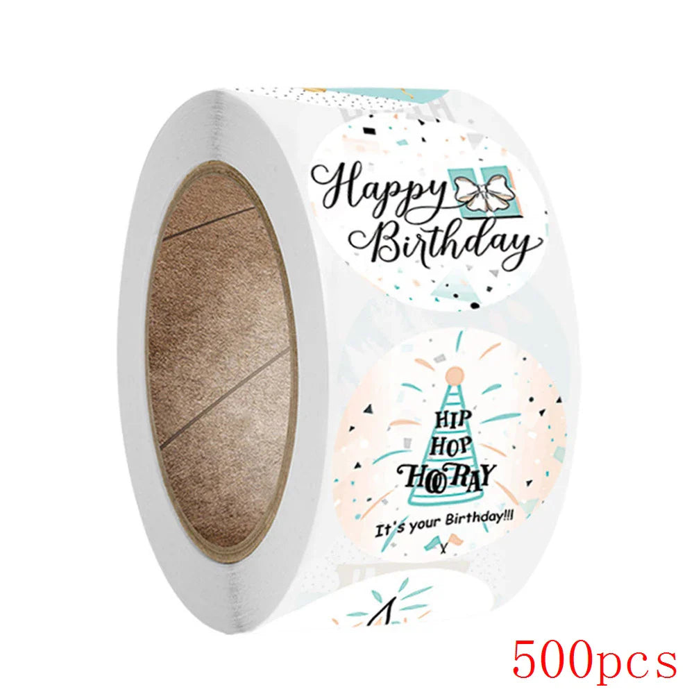 50-500pcs Round Happy Birthday Handmad Sticker Sealing Sticker Vintage DIY Gift Stickersdhesive Christmas Sticker Stationery (ONLINE ORDER ONLY)