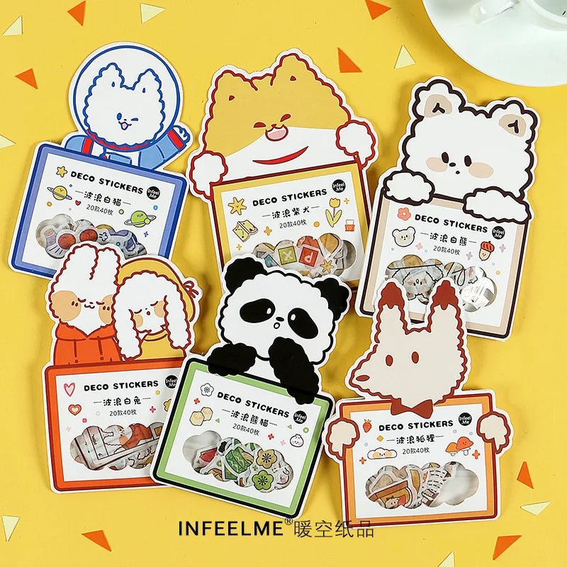 40Pcs/lot Kawaii Crimp Animal Series Decoration Sticker DIY Scrapbooking Label Diary Album Sticker Escolar Cute Stationery Gift (Online Order Only)