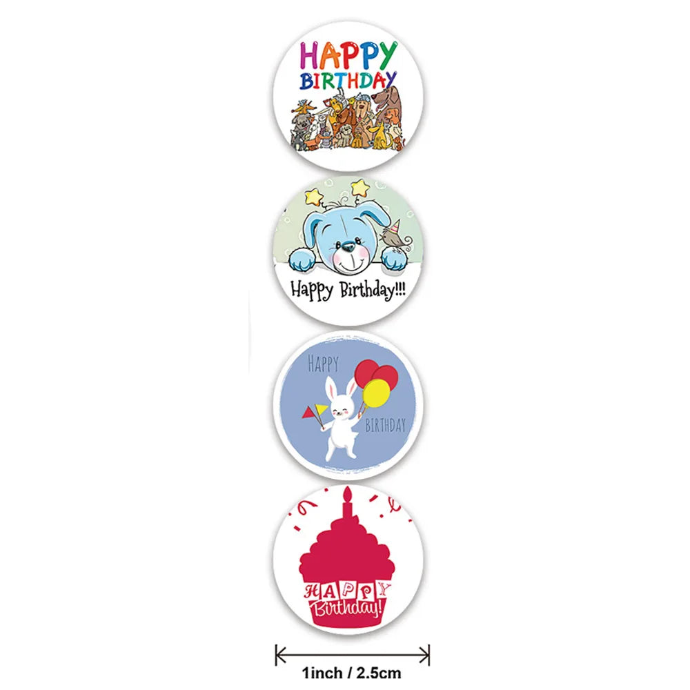 100-500pcs Cute Happy Birthday Sticker Birthday Gift Decoration Label Sealing Balloon Cake Label Packaging Scrapbook Sticker (Online Order Only)