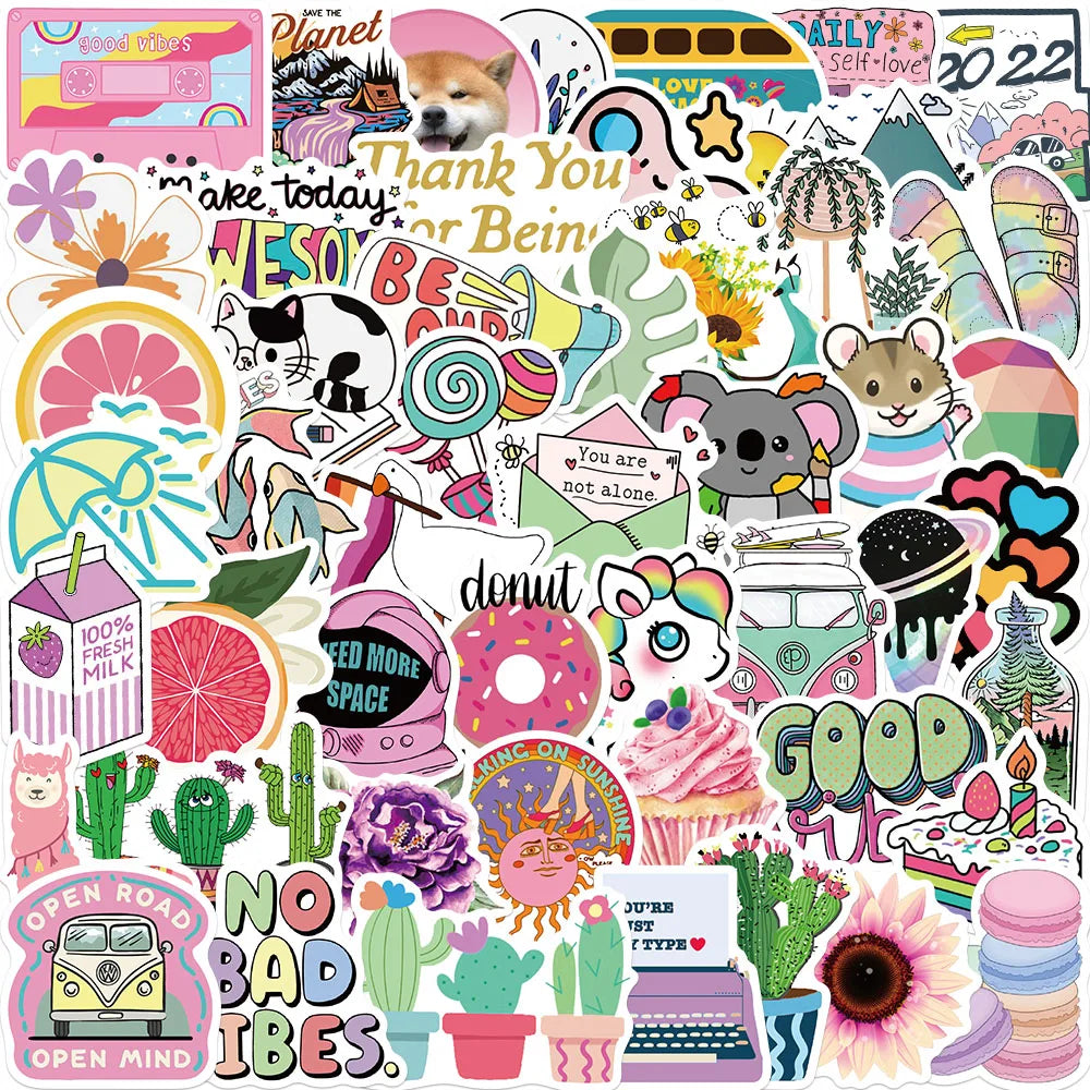 50PCS Cartoon Pink INS Style Vsco Girl Stickers For Laptop Moto Skateboard Luggage Refrigerator Notebook Laptop Toy Sticker (Online Order Only)