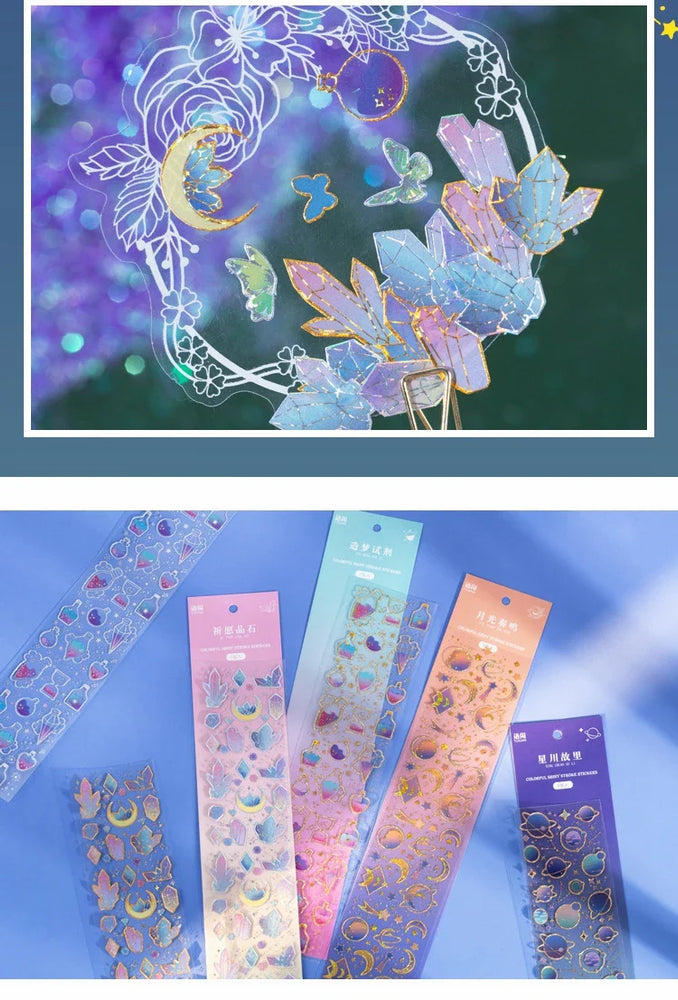 2Pcs Romantic Bronzing Silver Sticker Moonlight Scrapbooking Decorative Stickers Craft Photo Album DIY Aesthetics Stick Label (ONLINE ORDER ONLY)