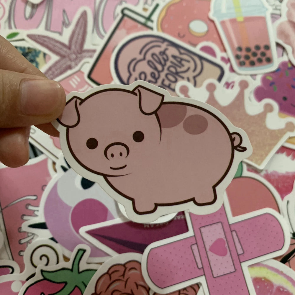 50PCS Cartoon Pink INS Style Vsco Girl Stickers For Laptop Moto Skateboard Luggage Refrigerator Notebook Laptop Toy Sticker (Online Order Only)