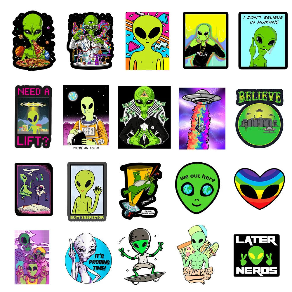 10/30/50PCS Alien UFO Anime Stickers Laptop Guitar Luggage Fridge Phone Bike Waterproof Graffiti Sticker Decal Kid Classic Toys (ONLINE ORDER ONLY)
