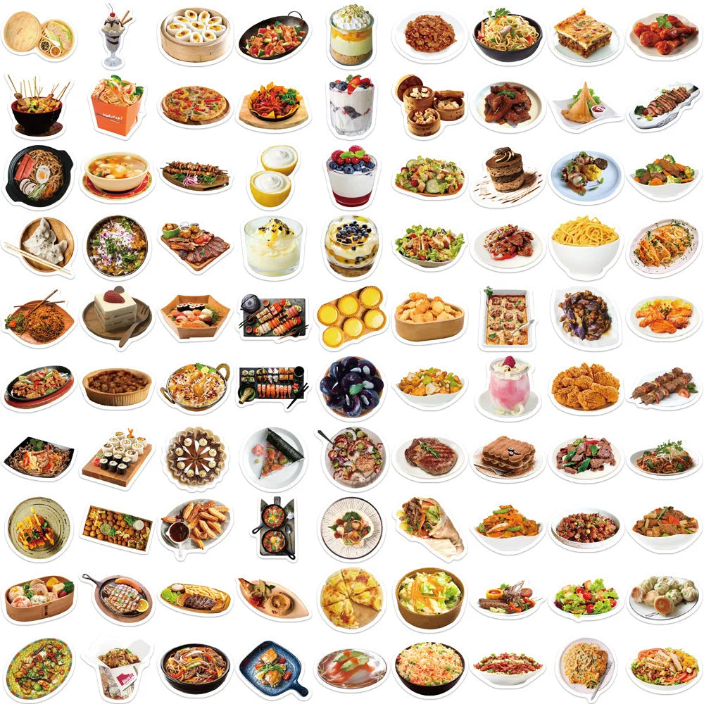 10/30/90pcs Cute Cartoon Food Stickers Delicacy Graffiti Decals Kids Toy DIY Phone Luggage Fridge Notebook Guitar Wall Sticker (ONLINE ORDER ONLY)