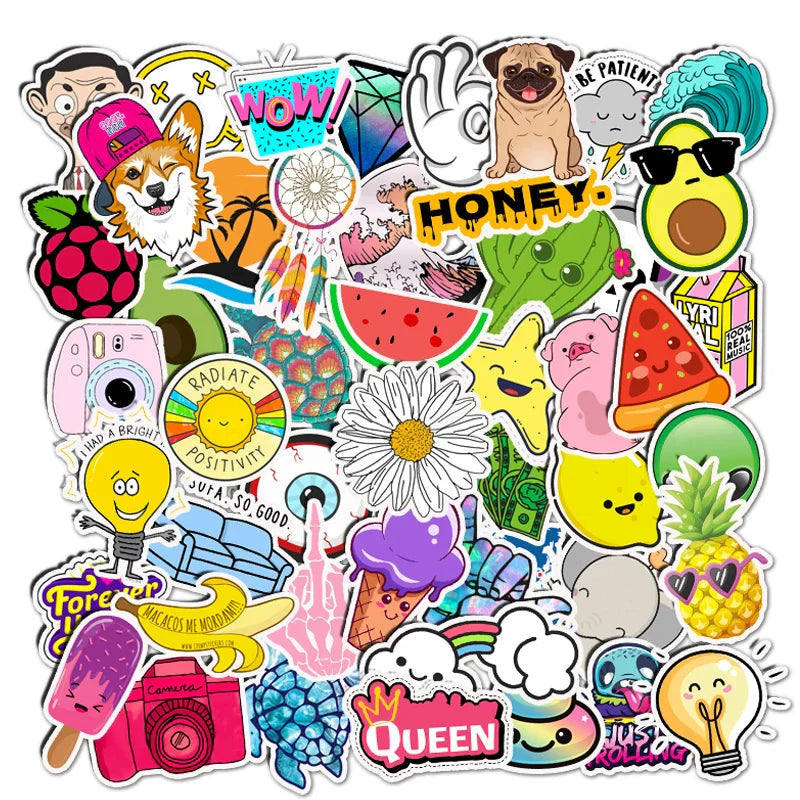 35/50/75PCS Cartoon Simple VSCO Girls Kawaii Stickers For Chidren Toy Waterproof Sticker to DIY Laptop Bicycle Helmet Car Decals (Online Order Only)