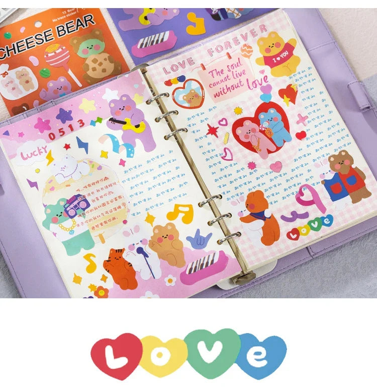 Kawaii Cheese Bear Stickers Scrapbooking Decorative Sticker Korean DIY Diary Album Stick Label School Stationery (Online Order Only)