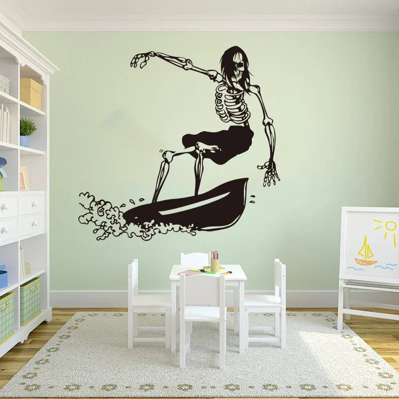 Surfing Skull Wall Decal Vinyl Sticker Beach Wave Kids Room (Online Order Only)