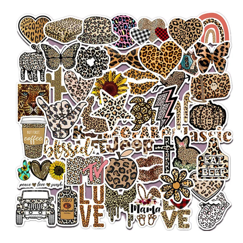 10/30/50Pcs Cartoon Leopard Love Letters Stickers Waterproof Decal Laptop Motorcycle Luggage Snowboard Fridge Phone Car Sticker (ONLINE ORDER ONLY)