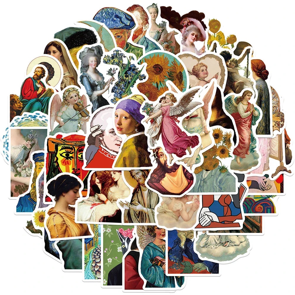 Classic Art Painting Stickers Set - Motorcycle, Luggage, Skateboard, Kid Toy Decals (ONLINE ORDER ONLY)