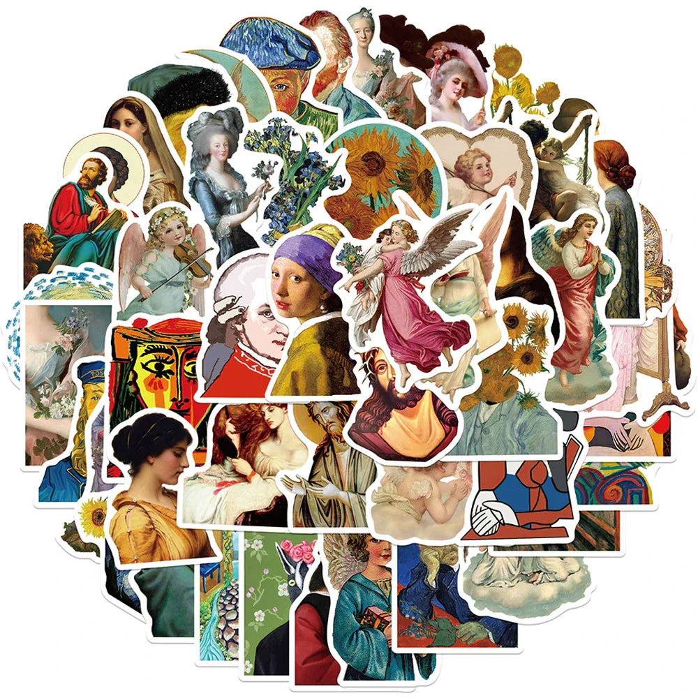 Classic Art Painting Stickers Set - Motorcycle, Luggage, Skateboard, Kid Toy Decals (ONLINE ORDER ONLY)