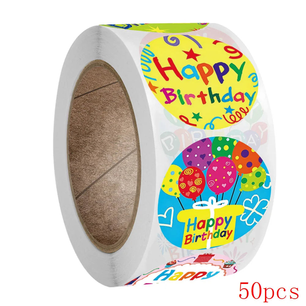 50-500pcs Round Happy Birthday Handmad Sticker Sealing Sticker Vintage DIY Gift Stickersdhesive Christmas Sticker Stationery (ONLINE ORDER ONLY)