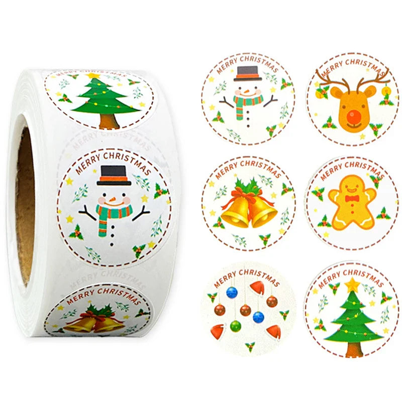 500 Pcs 2.5CM Christmas Stickers Roll - Tree, Gingerbread, Reindeer Labels (ONLINE ORDER ONLY)