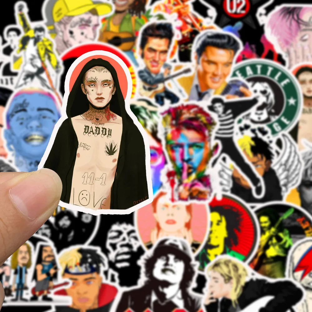 10/30/50/100pcs Cool Rock Band Music Singer Graffiti Stickers Luggage Guitar Skateboard Laptop Phone Bike Car Waterproof Sticker (Online Order Only)