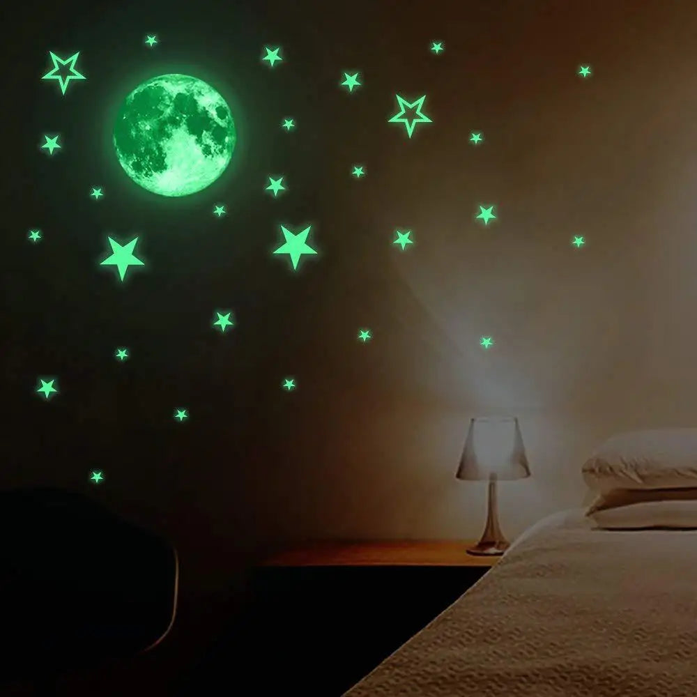 Glow in the Dark Moon Stars 3D Wall Stickers for Bedroom and Kids Room Decor (ONLINE ORDER ONLY)