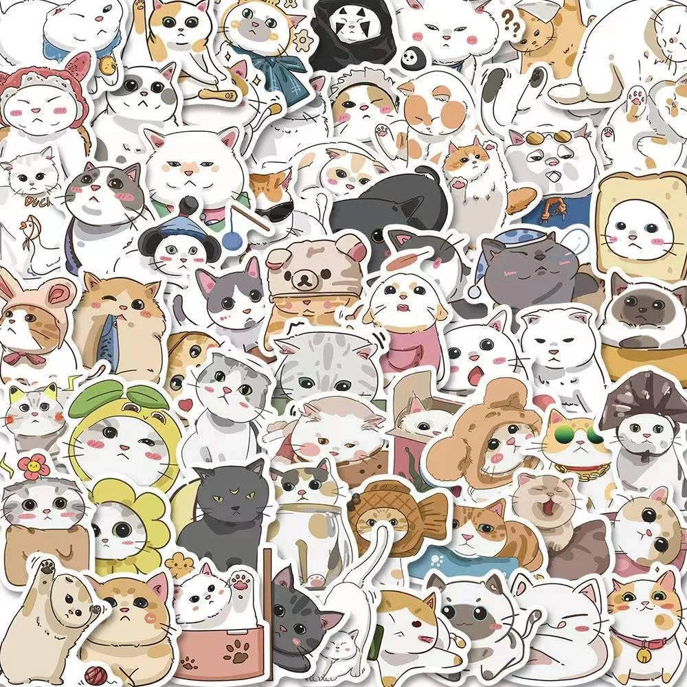 Cute Animal Cat Stickers Pack - Cartoon Aesthetic Decals for Kids, Scrapbook, Phone, Laptop, Luggage (Online Order Only)