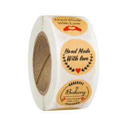 100-500Pcs "Handmade With Love" Kraft Paper Stickers Round Adhesive Labels Baking Wedding Decoration Party Decoration Sticker (Online Order Only)