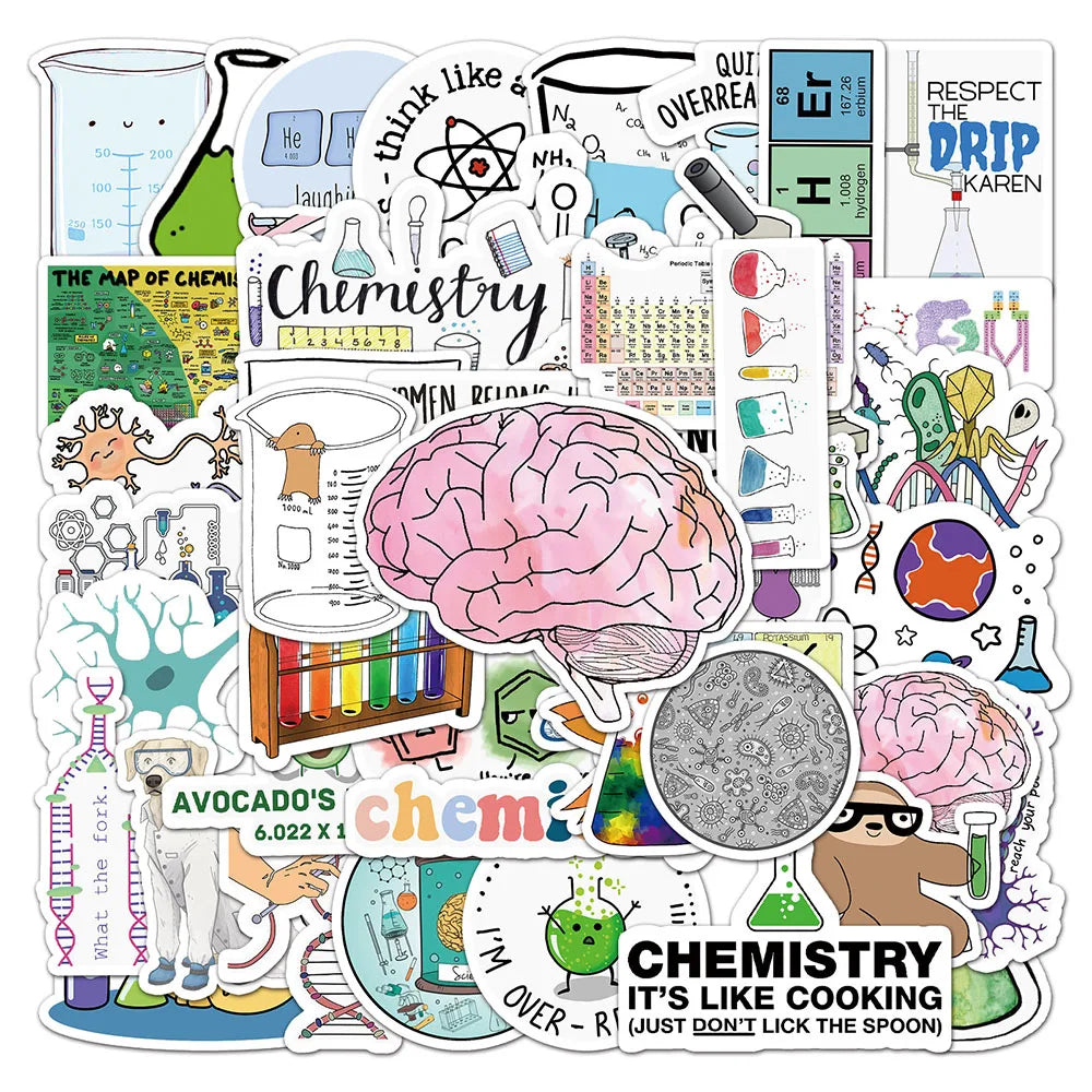 Science Lab Stickers: Physics Chemistry Decals for Skateboard, Laptop, Phone, Bike, Guitar, Motorcycle, Kid Toy (10/30/50PCS) (Online Order Only)