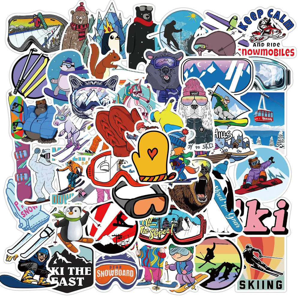 10/30/50 Pcs Winter Skiing Snow Mountain Graffiti Stickers For Laptop Skateboard Refrigerator Ski Decal Stickers Kids Gift Toy (Online Order Only)
