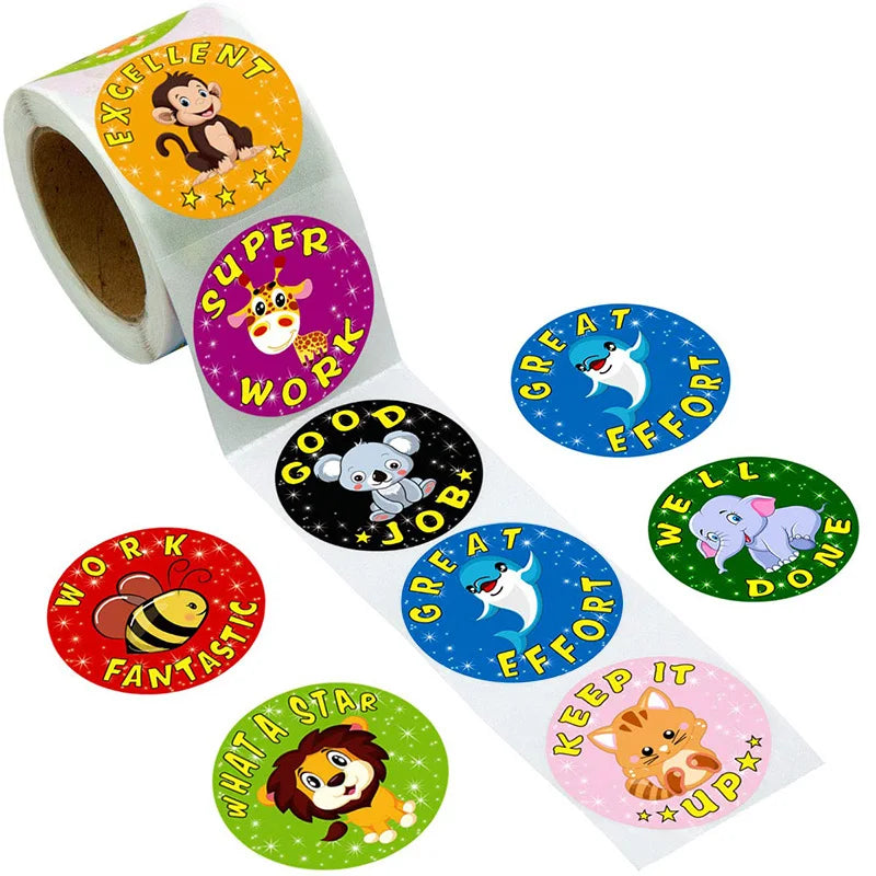 Stickers 500 Pcs/roll Teacher Rewards And Encourages Children Toys Cute Animal Stickers Sealing Stickers (ONLINE ORDER ONLY)