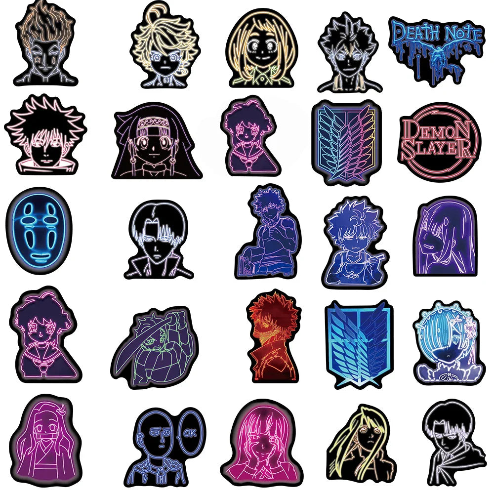 10/30/50PCS Neon Light Anime Stickers Mix Jujutsu Kaisen Hunter×Hunter Stickers DIY Car Phone Laptop Bike Toy Sticker for Kids (Online Order Only)