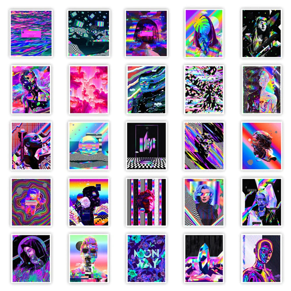 10/30/50pcs Psychedelic Cool Graffiti Stickers Aesthetic DIY Skateboard Laptop Helmet Phone Luggage Car Decals Kids Sticker Toy (ONLINE ORDER ONLY)