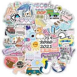 50pcs Cartoon Vsco Girls Simple Fresh Sticker For WaterBottle Suitcase Decals Skateboarding Motorcycle Children Gift Stickers (ONLINE ORDER ONLY)