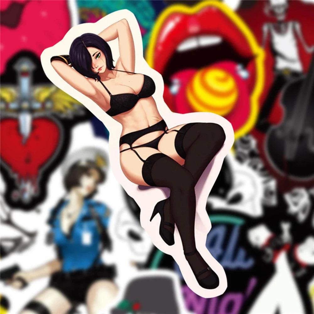 10/30/50/100PCS Waterproof Tease Vulgar Sexy Beauty Girls Stickers Car Bike Luggage Laptop Motorcycle Graffiti Sticker Kids Toy (ONLINE ORDER ONLY)
