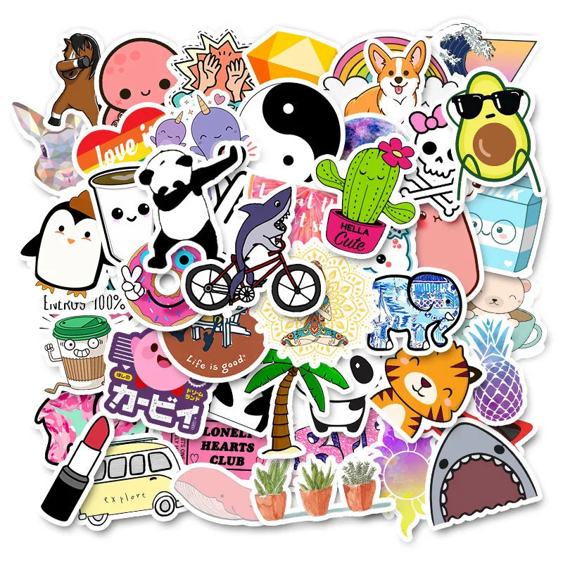 50/100 PCS Cartoon Simple VSCO Girls Kawaii Stickers For Chidren Toy Waterproof Sticker to DIY Laptop Bicycle Helmet Car Decals (Online Order Only)