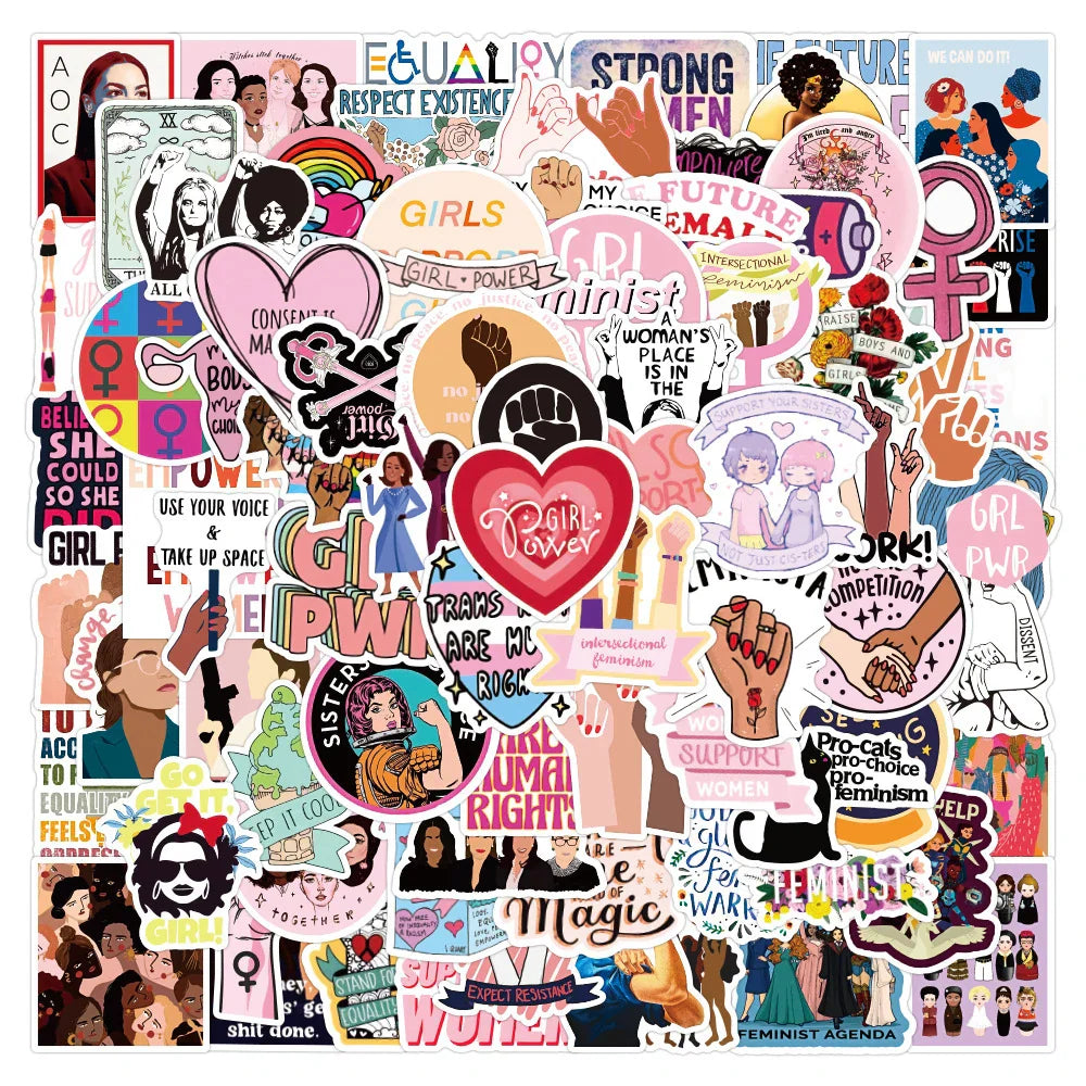 Feminist Cartoon Girl Stickers Pack - Waterproof Decals for Skateboard, Laptop, Phone, Suitcase, Kid Toy (ONLINE ORDER ONLY)