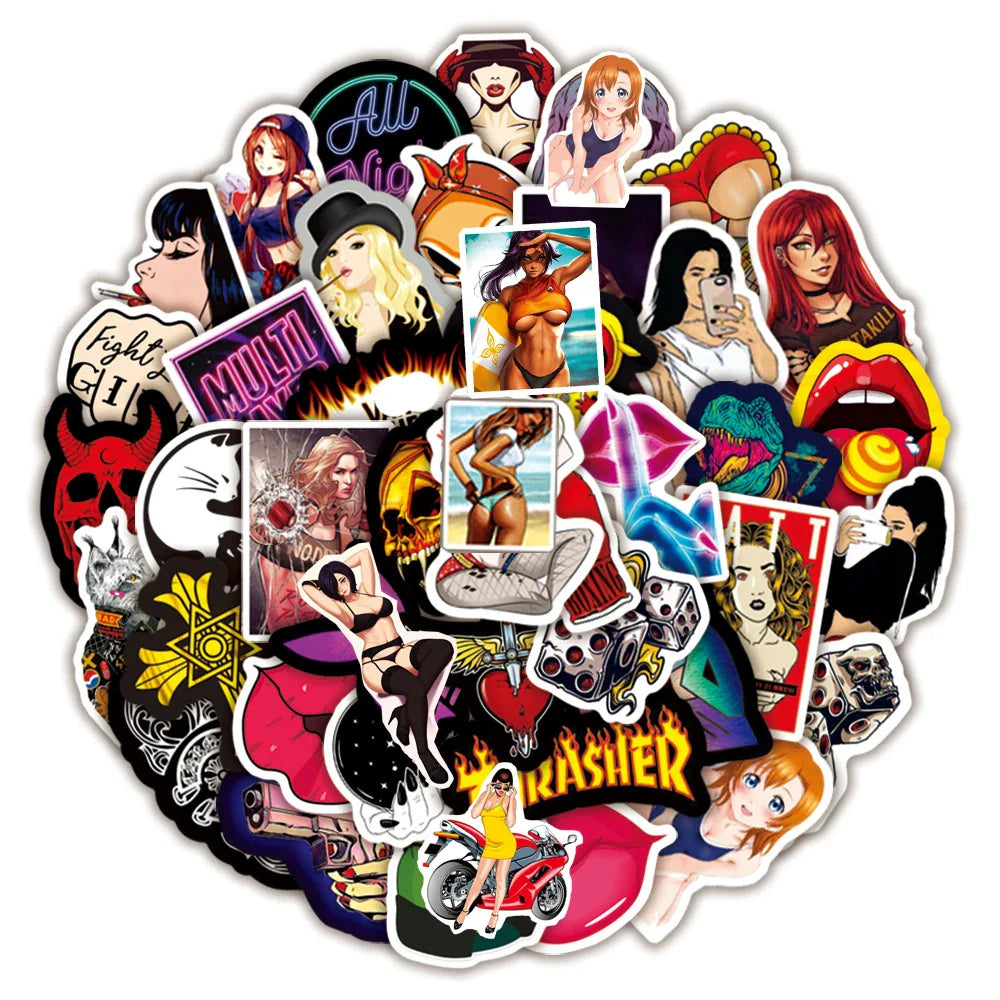 10/30/50/100PCS Waterproof Tease Vulgar Sexy Beauty Girls Stickers Car Bike Luggage Laptop Motorcycle Graffiti Sticker Kids Toy (ONLINE ORDER ONLY)