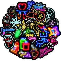 Neon Christmas Stickers 10/30/50PCS Waterproof Laptop Guitar Luggage Fridge Skateboard Decals Kid Toys (Online Order Only)