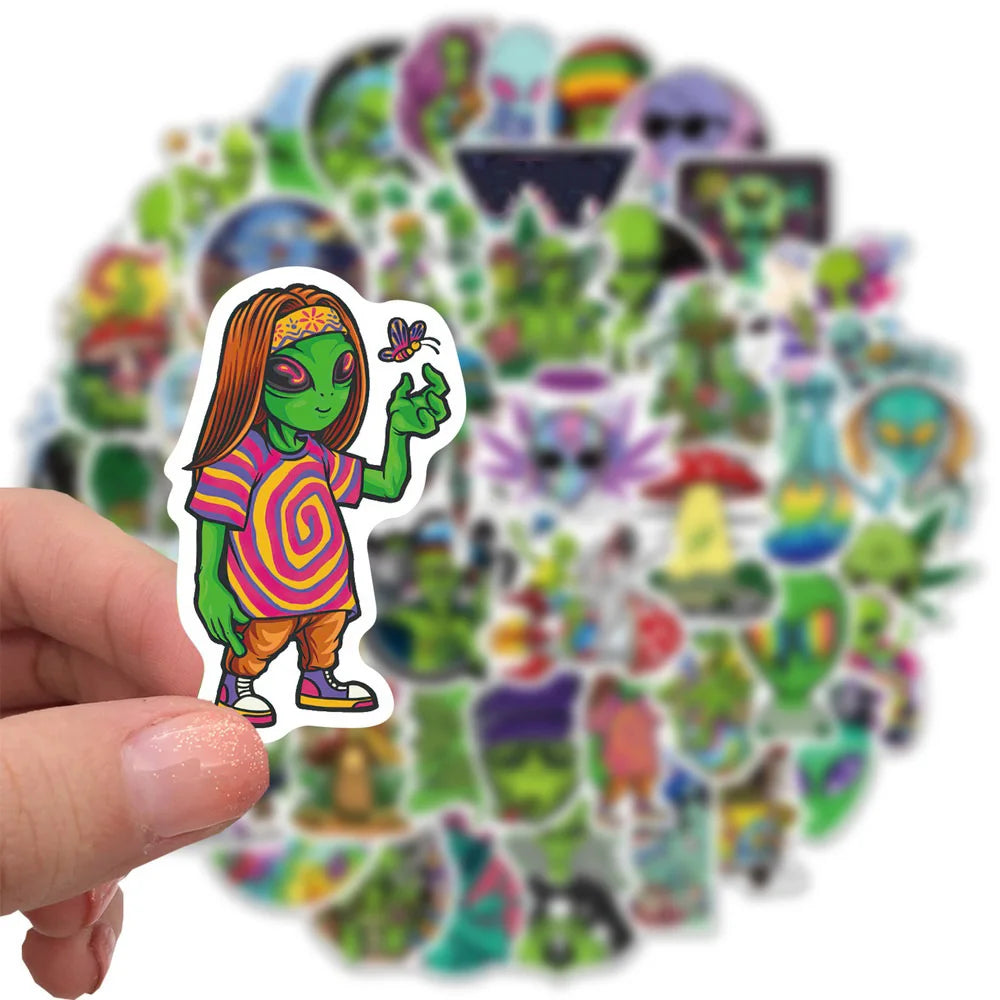 10/50PCS Weed Alien Sticker Psychedelic Funny Characters Leaves Graffiti Stickers Bike Travel Luggage Guitar Laptop Cool Sticker (Online Order Only)