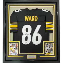 Framed Facsimile Autographed Hines Ward 35x39 Pittsburgh Black Reprint Laser Auto Football Jersey (ONLINE ORDER ONLY)