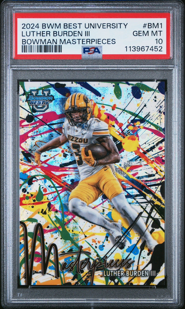 Graded 2024 Topps Bowman Best University Luther Burden III #BM1 Bowman Masterpieces Rookie RC Football Card PSA 10 Gem Mint (ONLINE ORDER ONLY)
