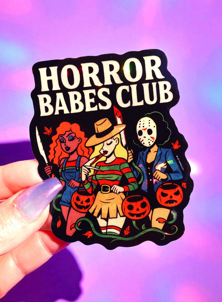 Horror Babes Club Sticker – Funny Retro Halloween Slasher Vinyl Sticker (ONLINE ORDER ONLY)