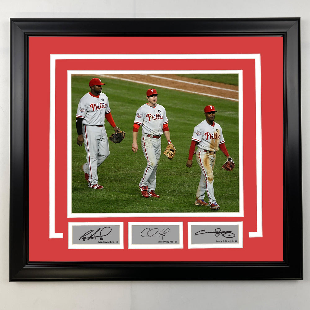 Framed Ryan Howard, Chase Utley and Jimmy Rollins Facsimile Laser Engraved Signatures Philadelphia Phillies 19x21 Baseball Photo (ONLINE ORDER ONLY)