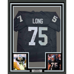 Framed Autographed/Signed Howie Long 35x39 Oakland White Football Jersey Beckett BAS COA