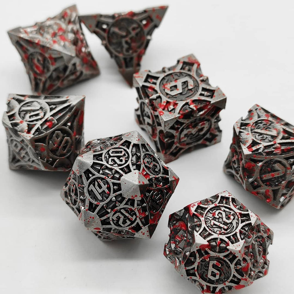 Silver w/Blood Splatter Barbed Strengthened Metal 7-Dice Set (Online Only)