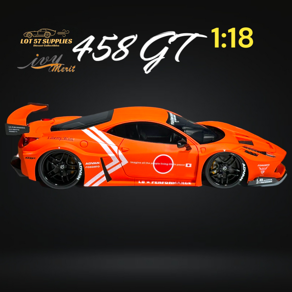 IVY MERIT 458 GT Fighter Orange LBWK LB Silhouette Resin 1:18 Scale (ONLINE ORDER ONLY)