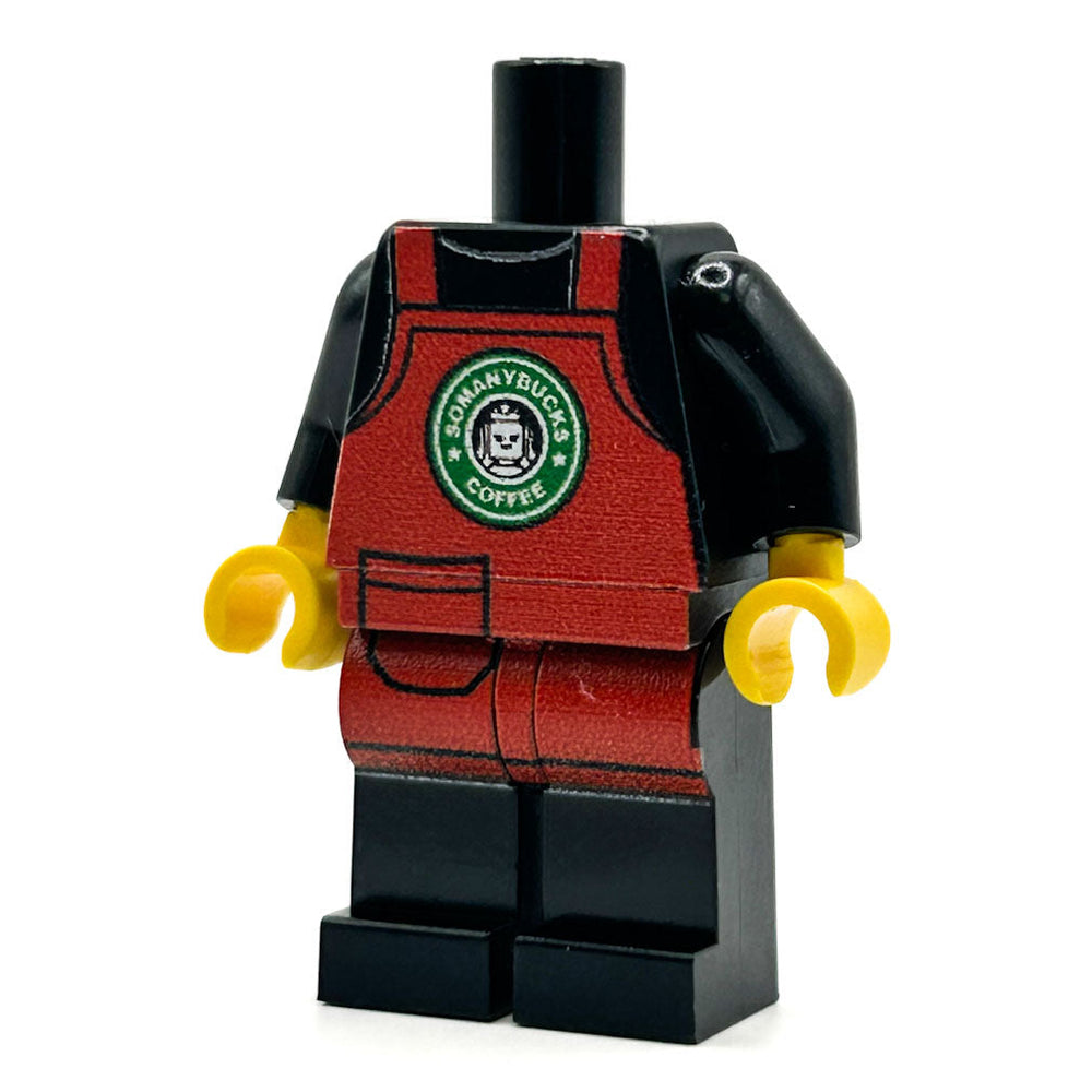 SoManyBucks Coffee Christmas Apron Barista Employee Minifig Body - B3 Customs