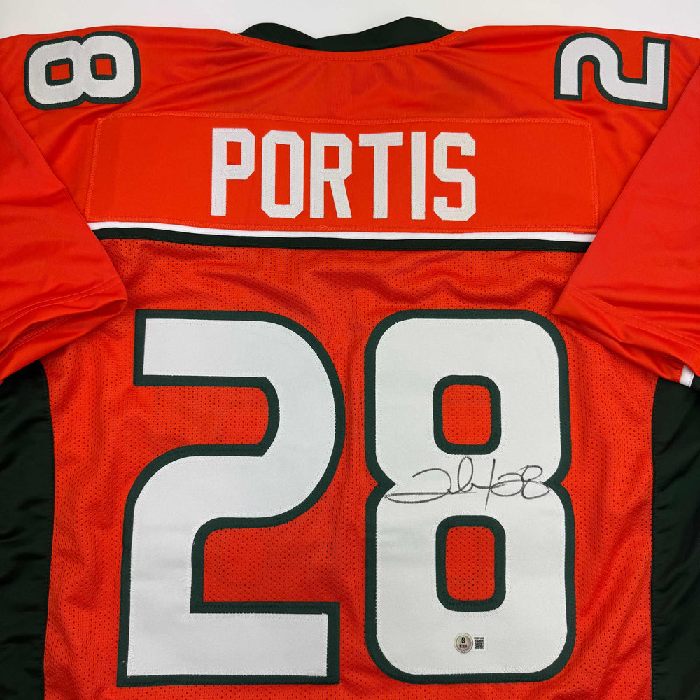 Autographed/Signed Clinton Portis Miami Orange College Football Jersey Beckett BAS COA