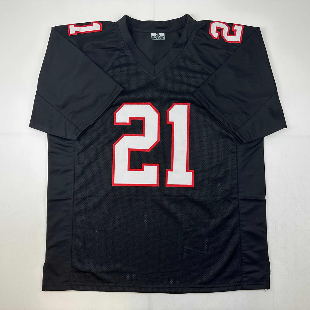 Facsimile Autographed Deion Sanders Atlanta Black Reprint Laser Auto Football Jersey Size Men's XL (ONLINE ORDER ONLY)