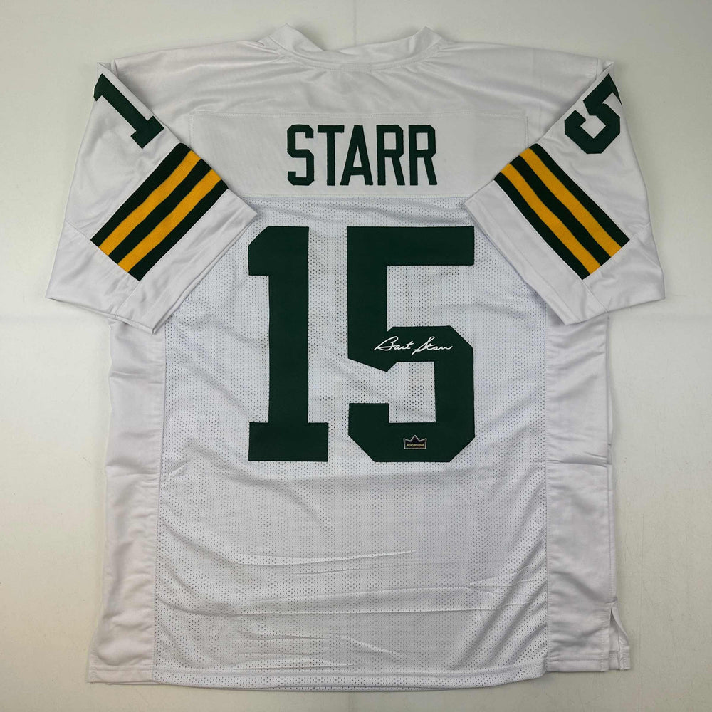 Facsimile Autographed Bart Starr Green Bay White Reprint Laser Auto Football Jersey Size Men's XL (ONLINE ORDER ONLY)