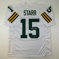 Facsimile Autographed Bart Starr Green Bay White Reprint Laser Auto Football Jersey Size Men's XL (ONLINE ORDER ONLY)