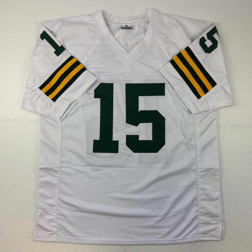 Facsimile Autographed Bart Starr Green Bay White Reprint Laser Auto Football Jersey Size Men's XL (ONLINE ORDER ONLY)